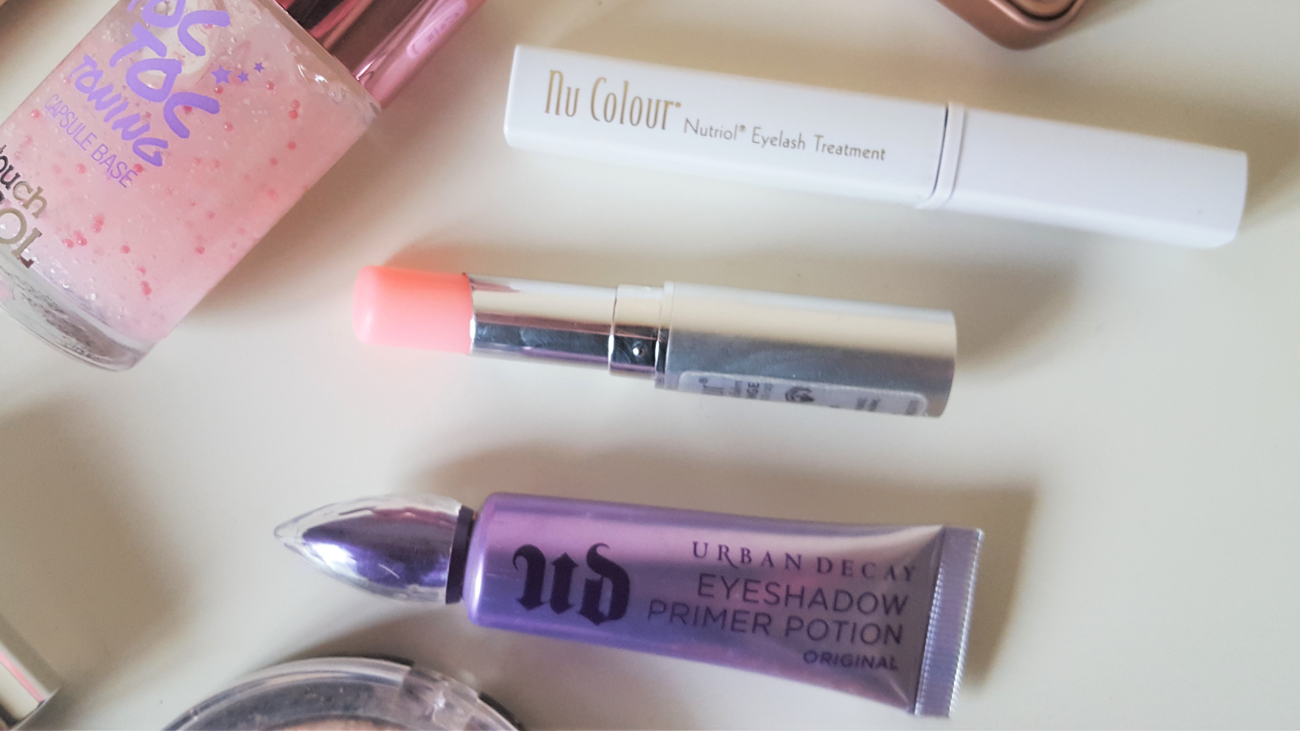 Urban Decay Eyelid Primer, Nu Skin Lip Balm, Nu Colour Lash Treatment